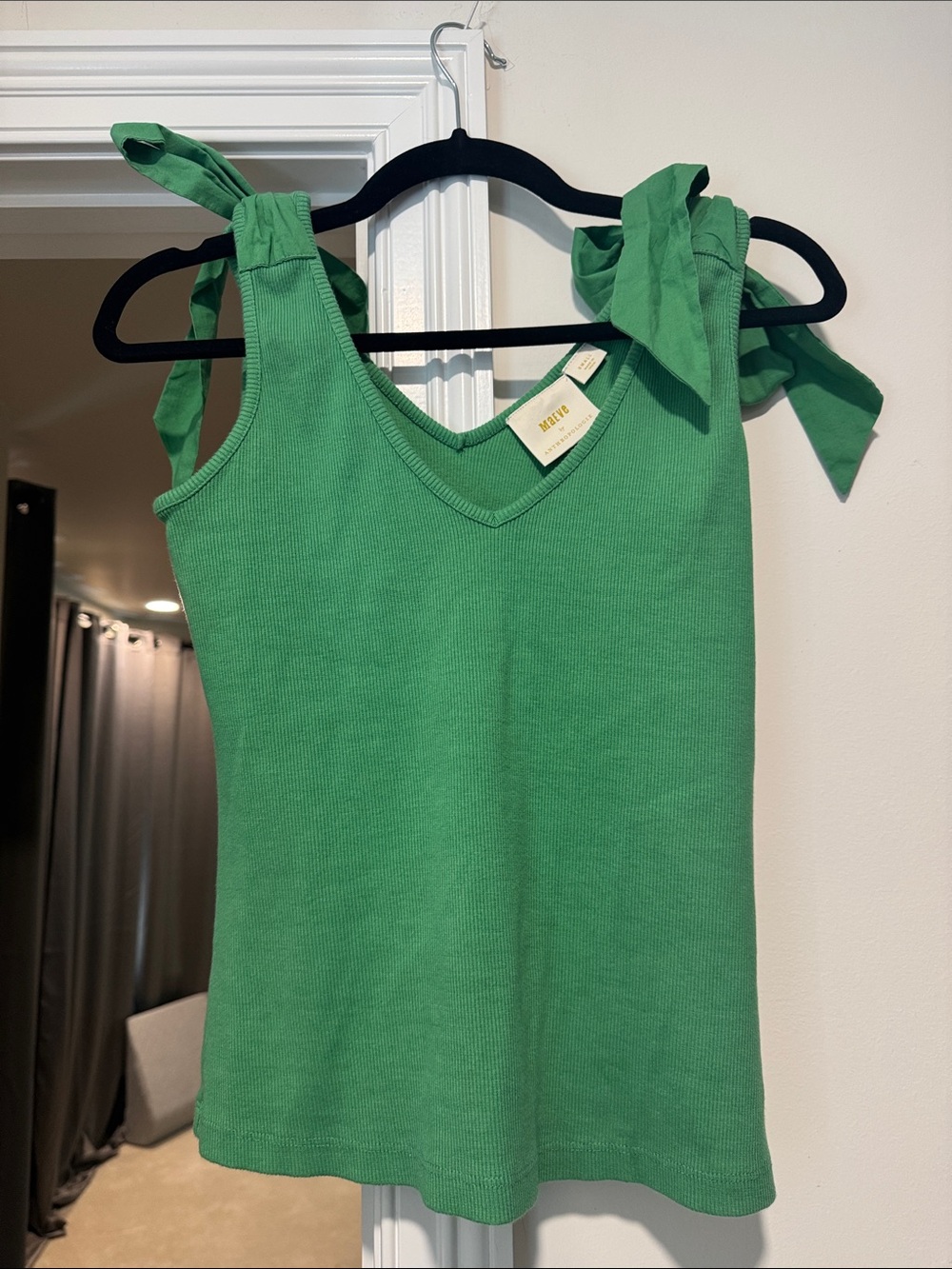 Maeve Green Ribbed V‑Neck Tie‑Shoulder Tank